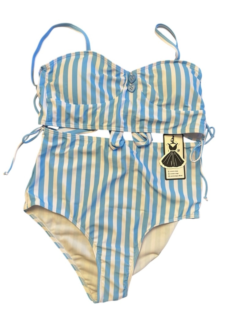 Striped Blue & White High-Waist Bikini Set